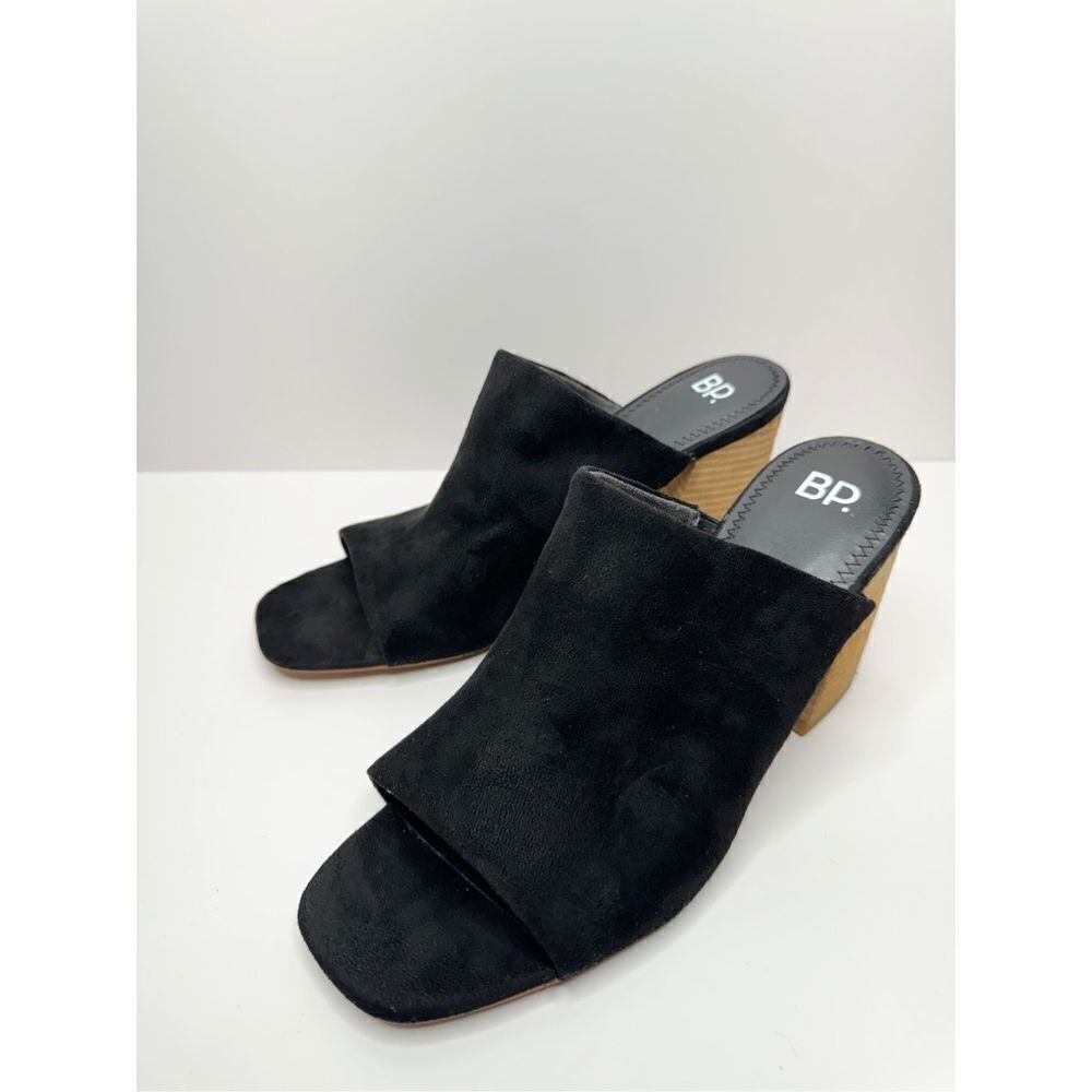 BP Mules Womens Size 8.5 Black Slip On Open Toe‎ Block Heel Fabric Upper